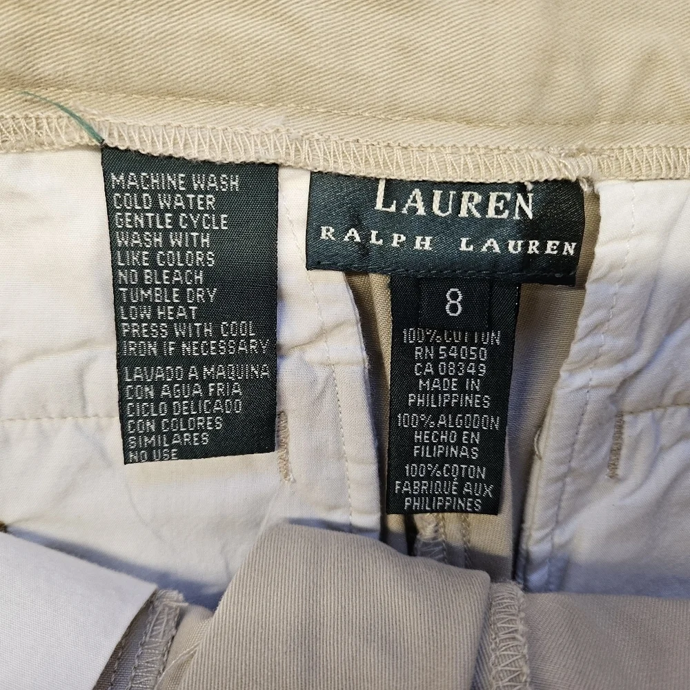 Lauren Ralph Lauren Chino Pants Women's Size 8 Beige 100% Cotton Gold Buttons